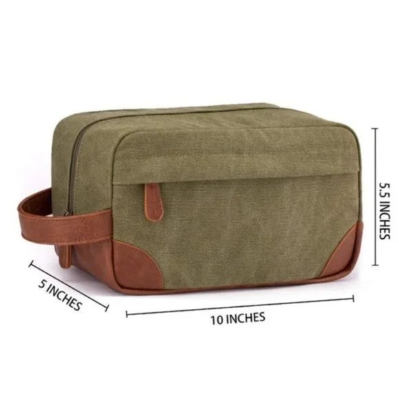 New Toiletry Bag Water Resistant Canvas Green - Picture 2 of 6